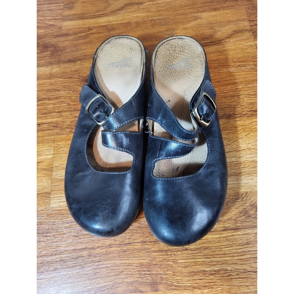 Dansko Britney Clogs Mary Jane Slip-on Burnished Nubuck Navy Blue Size 39 8.5-9 - Picture 2 of 5